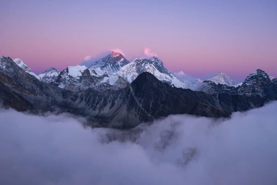 Beautiful scenery summit mount everest covered with snow white clouds Beautiful scenery summit mount everest covered with snow white clouds